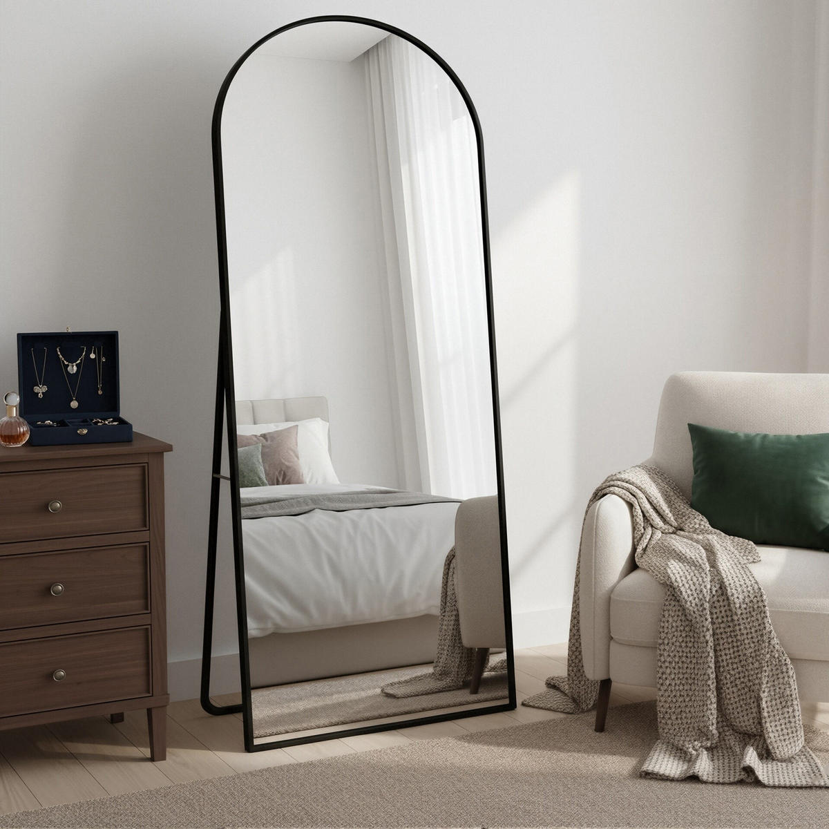 GANZKÖRPERSPIEGEL Bogen-Design mit U-Standfuß & Aluminiumrahmen 180/80 cm Schwarz - Schwarz, Glas/Metall (80/180/3cm) - Creahappy