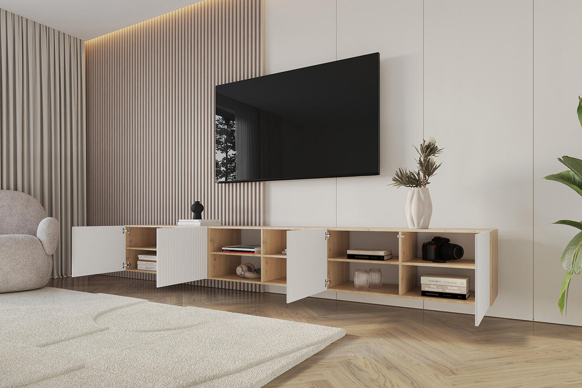 LOWBOARD NOA-2-W 3x100x40x41 cm - Artisan / Weiß - Weiß, Holzwerkstoff (300/40/41cm) - ALTDECOR