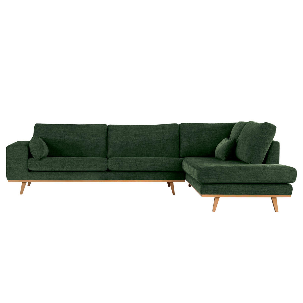 ECKSOFA mit Ottomane - Dunkelgrün/Buchefarben, Textil (287/219cm) - home24