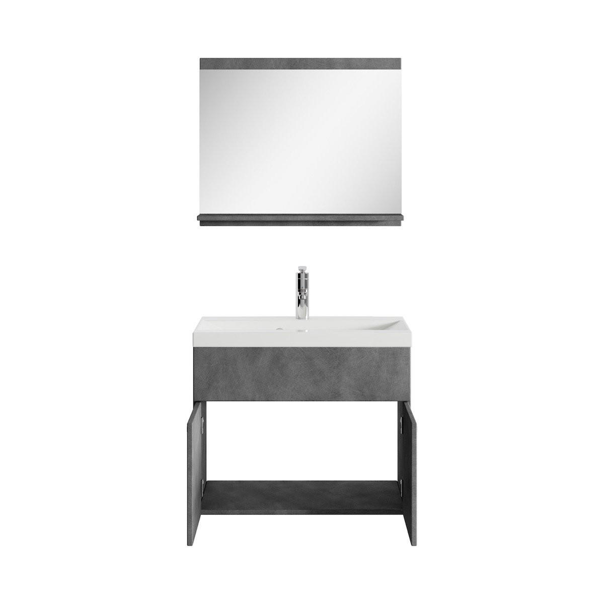 BADMÖBEL-SET Montreal 3 Teile Dunkel Grau - 60 x 35 x 51 cm - Grau, Holz (60/51/35cm) - Badplaats