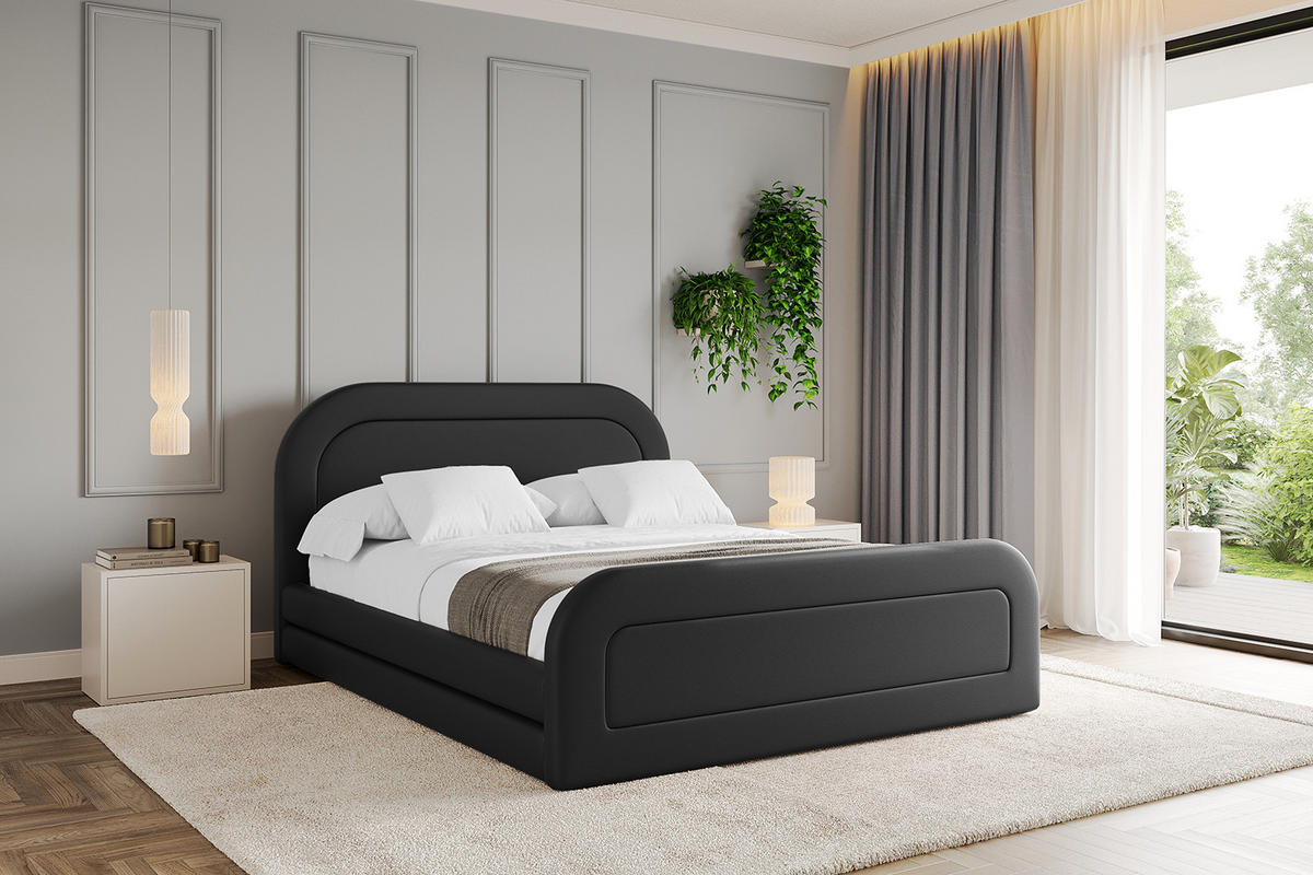 POLSTERBETT mit Bettkasten, Fußteil und Lattenrost, Boxbett mit Matratze H3/H4 - LERIS-Z 200x200 Schwarz Kunstleder - Schwarz Hochglanz, Holzwerkstoff/Textil (200/200cm) - ALTDECOR