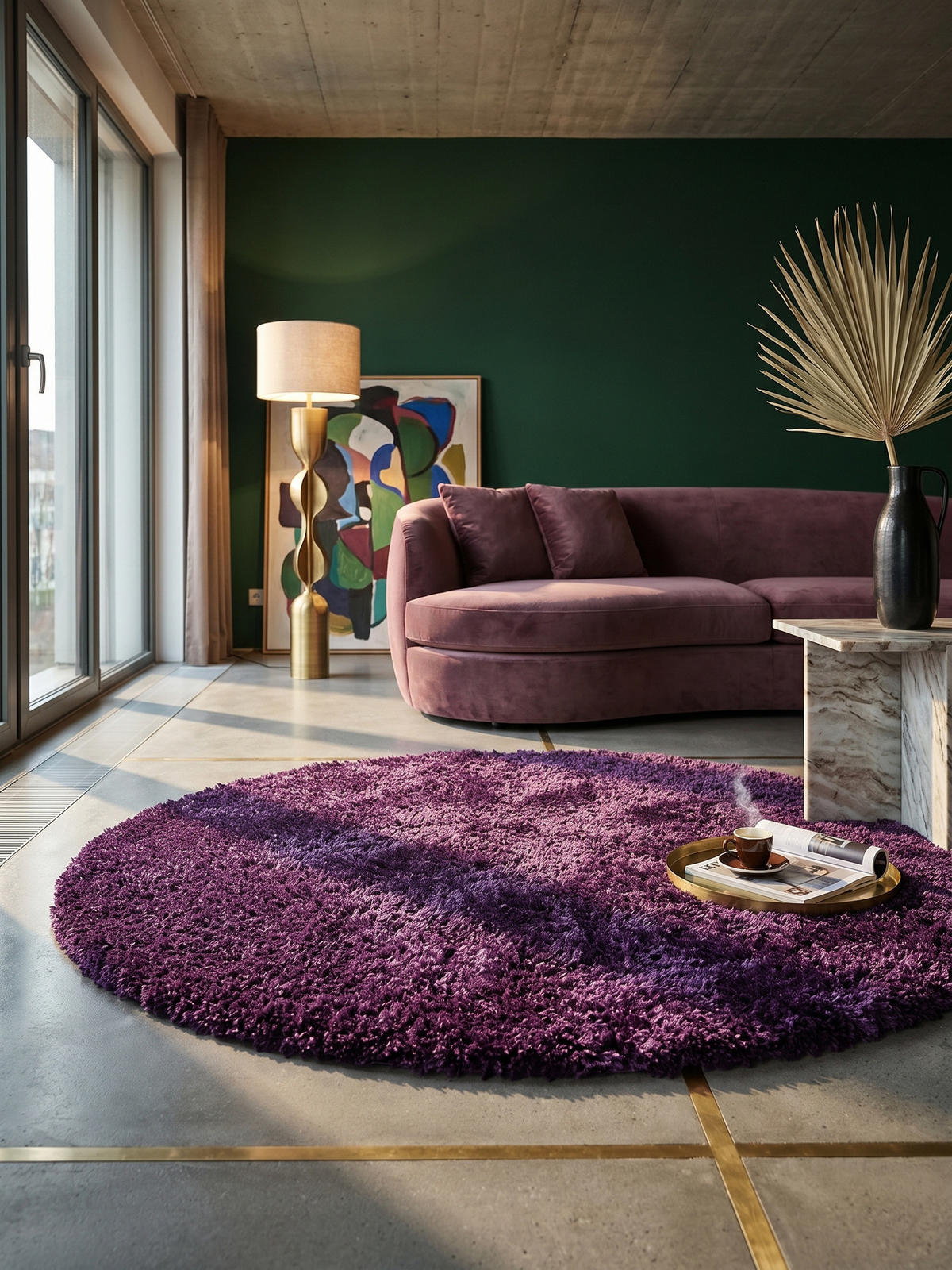 TEPPICH Hochflor Shaggy Einfarbig Weich Flauschig Waschbar Rund Violett 120x120 cm – SALZACH - Lila, Textil (120/120cm) - KADIMA DESIGN