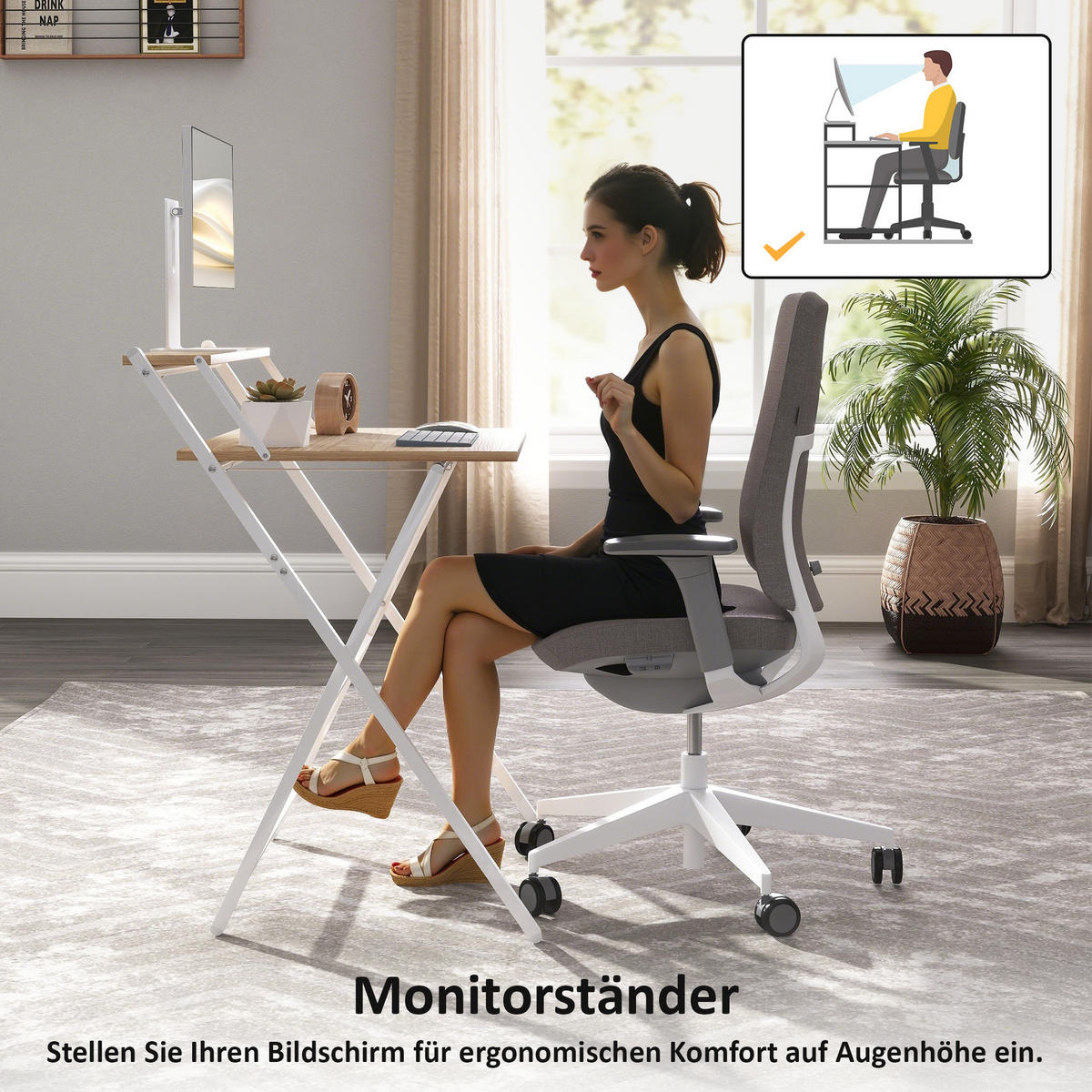 SCHREIBTISCH Stahl MDF Naturholz - Weiß/Naturfarben, Holzwerkstoff (62/70/86.5cm) - HOMCOM
