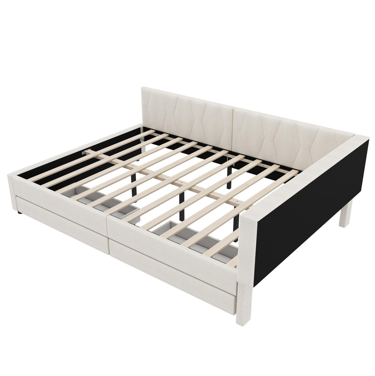 POLSTERBETT mit LED-Beleuchtung 140/200 cm mit USB-C und Schubladen, Beige - Beige, Textil (140/200cm) - BEAOK
