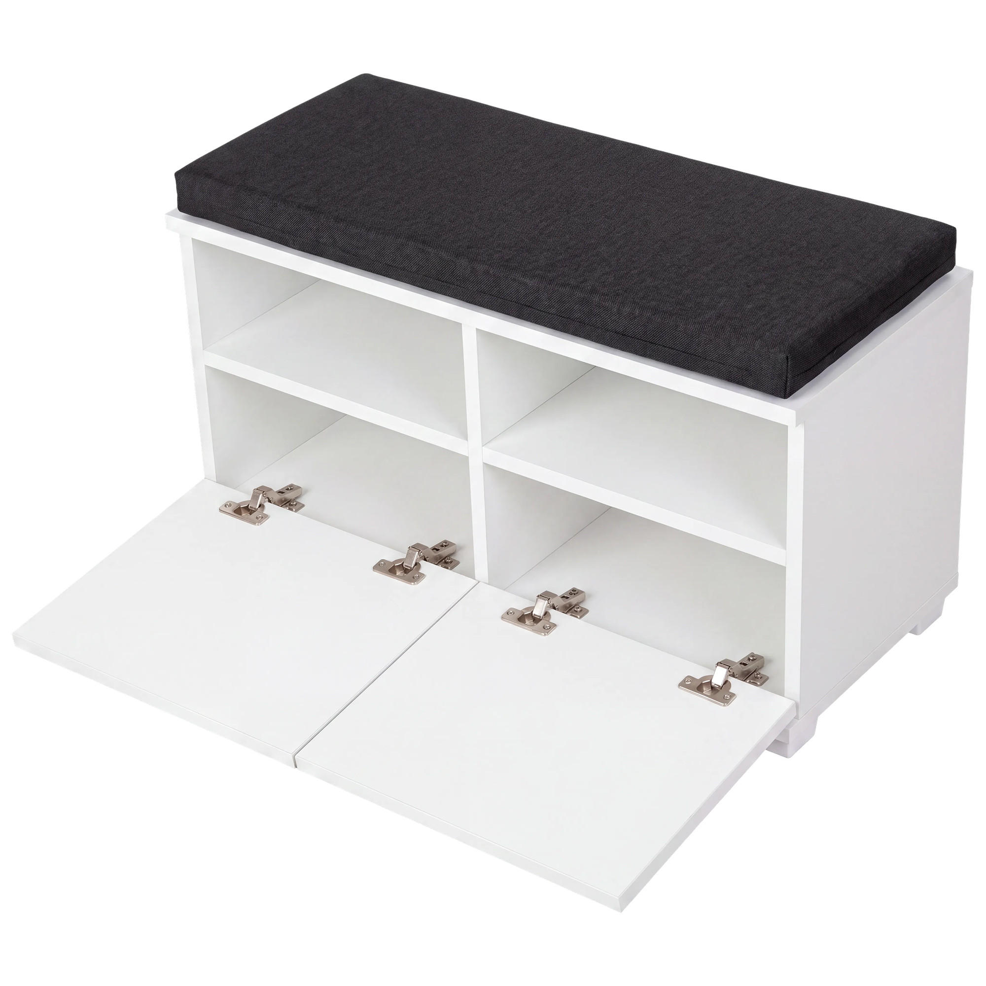 SCHUHBANK Brande - Schwarz/Weiß, Holzwerkstoff/Textil (80/42/35cm) - [en.casa]