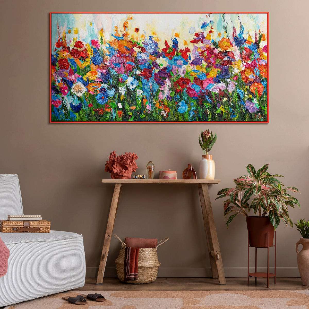 GEMÄLDE Blumige Farben Schattenfugenrahmen Blau 200x100 cm - Blau, Holz (200/100cm) - YS-art gallery