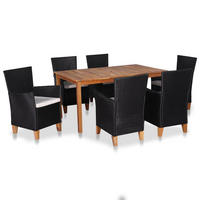 GARTEN-ESSGRUPPE 7-teilig Poly Rattan Schwarz Und Braun - Creme/Schwarz, Kunststoff/Textil - vidaXL