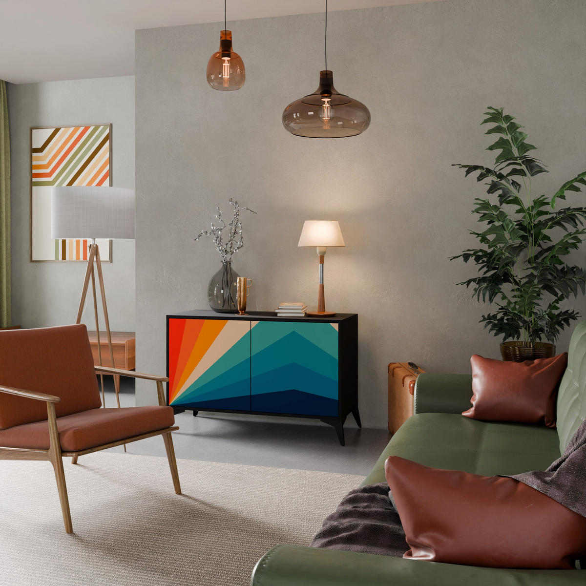 SIDEBOARD PRISM CONCUSSION, Eicheneffekt, 111x42x77,5 cm, 2 Türen - Eichefarben/Buchefarben, Holzwerkstoff/Buchenholz (111/77.5/42cm) - SpaceRebels