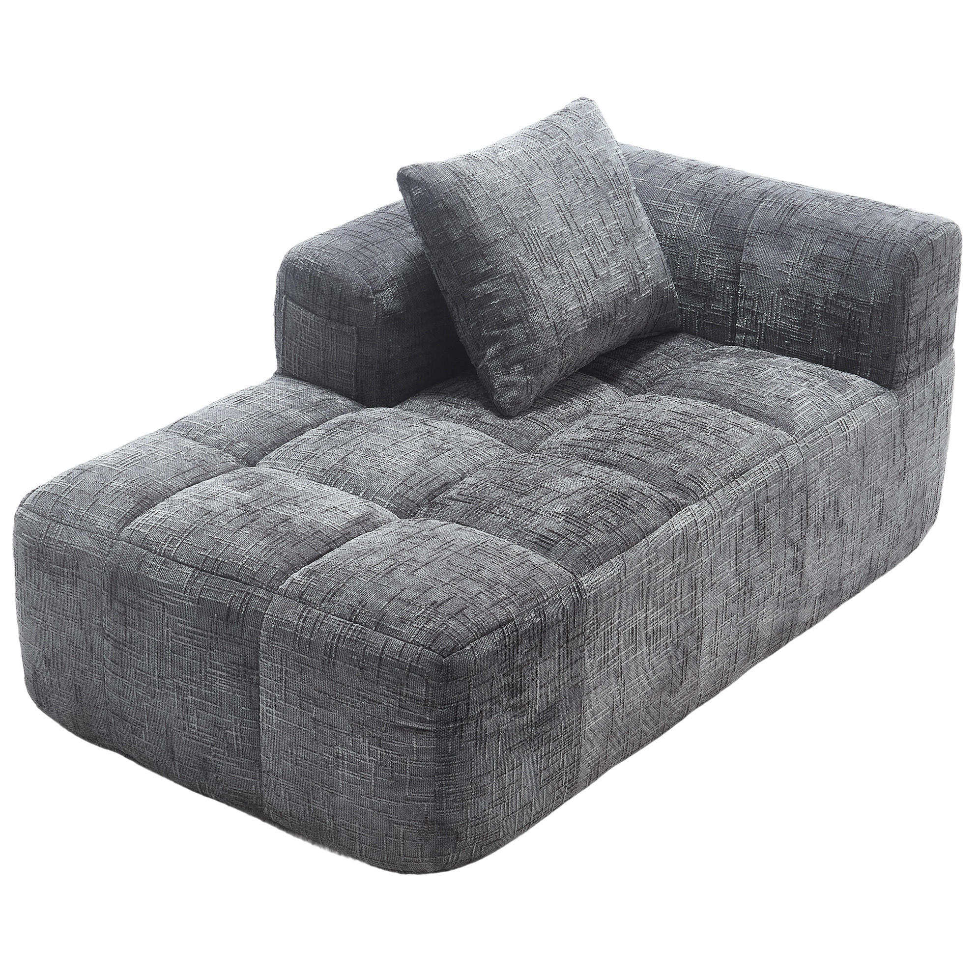SOFA s ležaljkom, 158/90/60 cm, ženil siva, s bočnim džepovima i jastukom - siva, tekstil (60/158/90cm) - BEAOK