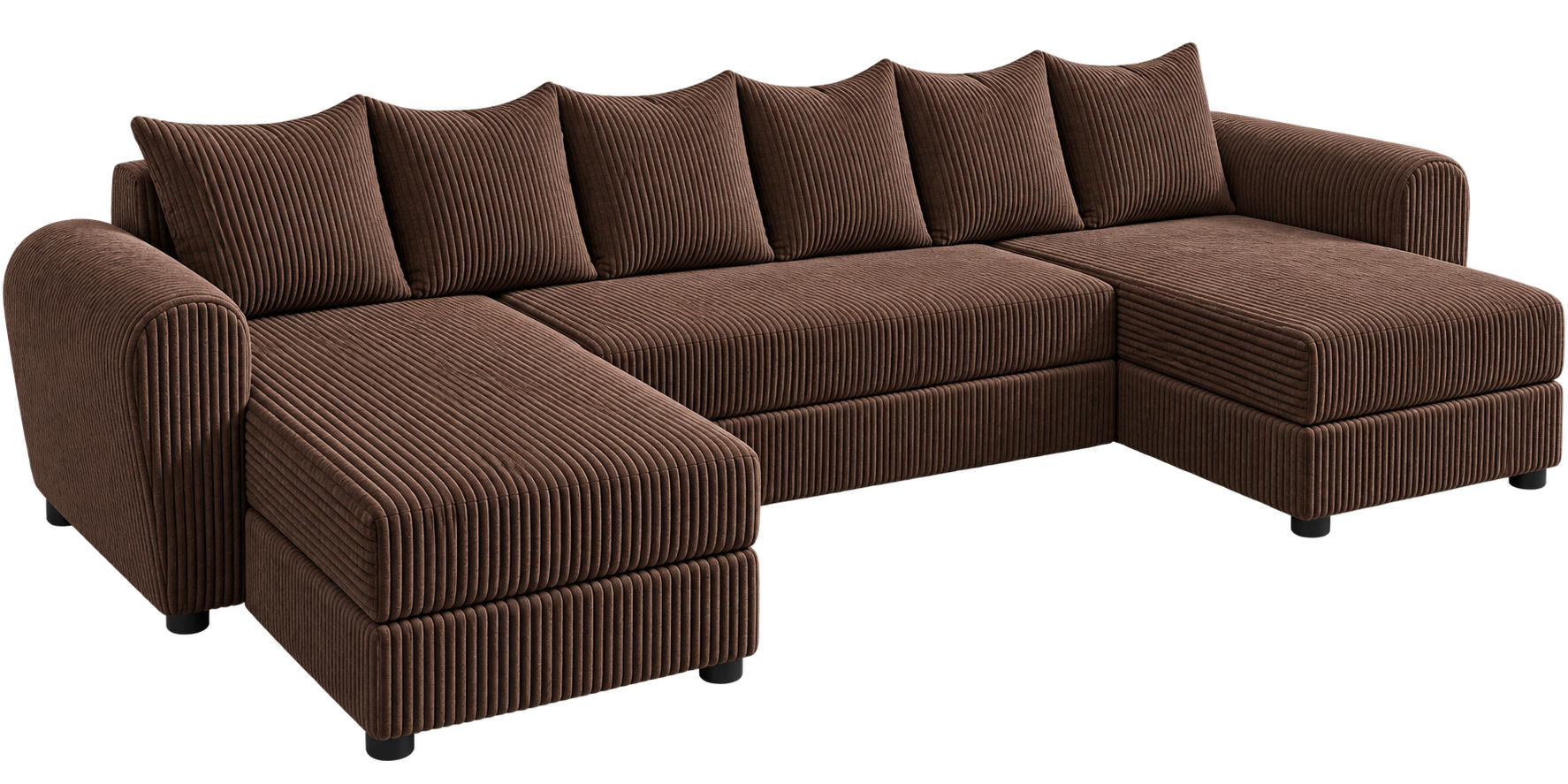 WOHNLANDSCHAFT PUMA U 308 cm – Cord Sofa in U-Form mit Schlaffunktion, Bettkasten und weichem Cordbezug - Dunkelbraun/Schwarz, Kunststoff (308/85/140cm)