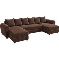 WOHNLANDSCHAFT PUMA U 308 cm – Cord Sofa in U-Form mit Schlaffunktion, Bettkasten und weichem Cordbezug - Dunkelbraun/Schwarz, Kunststoff (308/85/140cm)