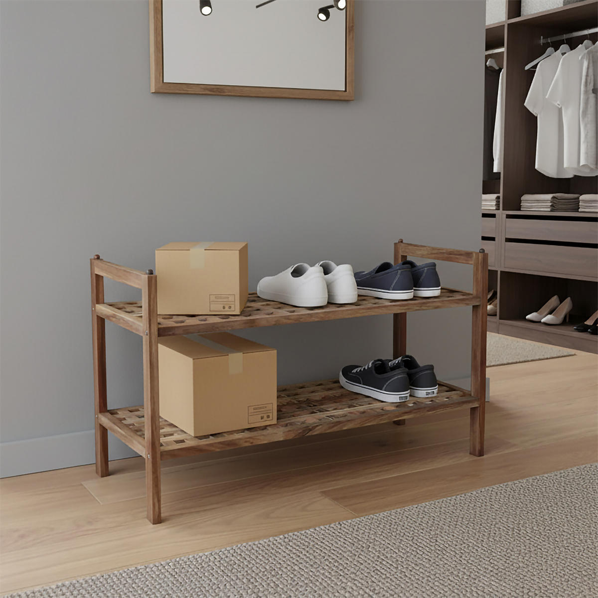 SCHUHREGAL Akazie - Hellbraun, Holz (69/41/26cm) - Relaxdays