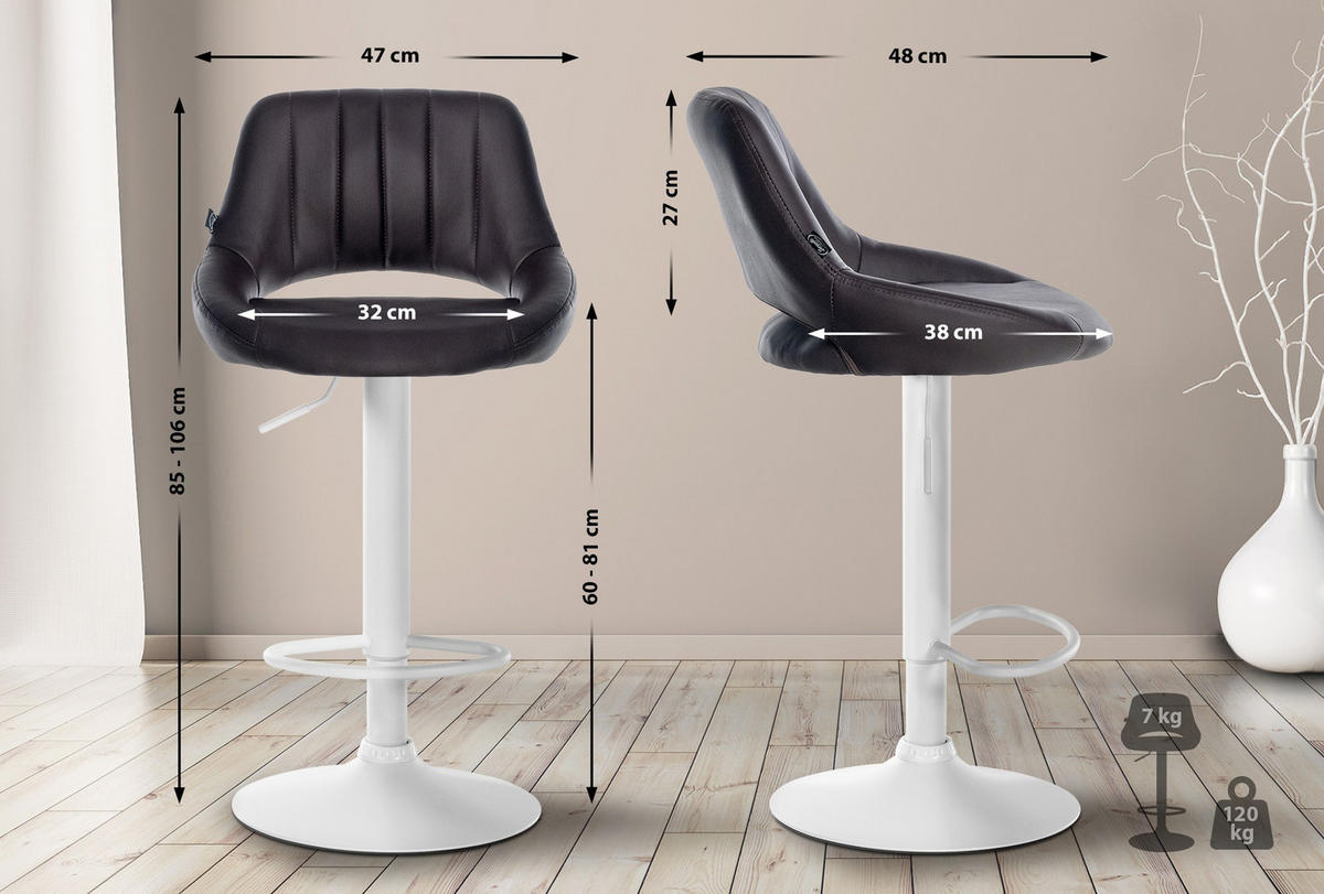 BARHOCKER 2er Set Milos Kunstleder W braun - Braun/Weiß, Kunststoff/Metall (47/106/48cm) - TPFLiving