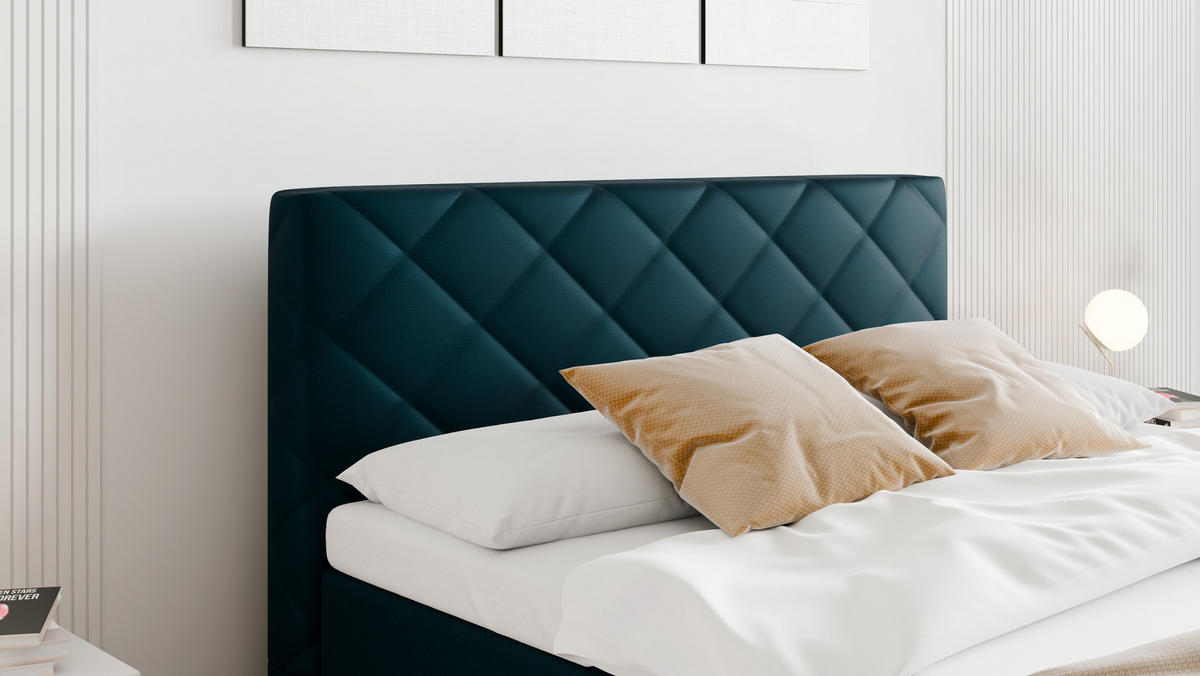 BOXBETT Diamaro 140x200 cm mit Bettkasten und Topper - Dunkeltürkis - Türkis, Holz (140/200cm) - Panda Möbel