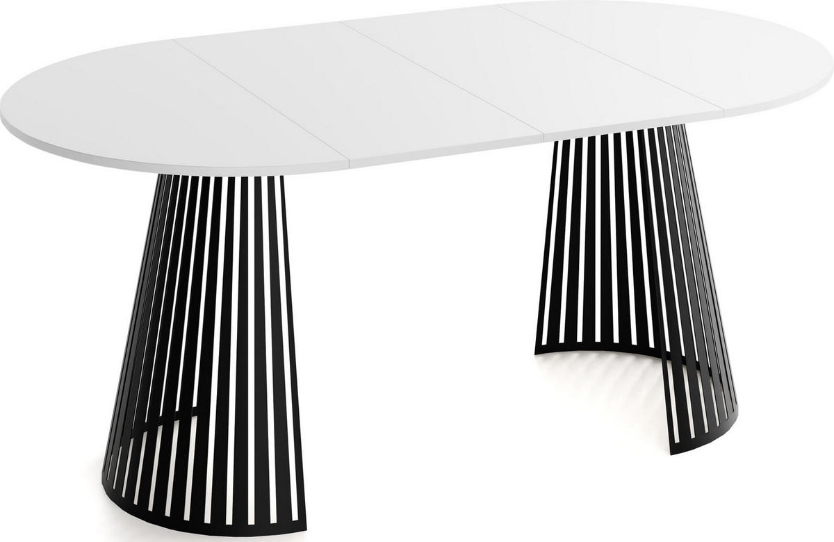 ESSTISCH Naro runder ausziehbarer, Weiß 120-200/120/76 cm - Schwarz/Weiß, Holzwerkstoff/Metall (120/120/76cm) - WFL GROUP