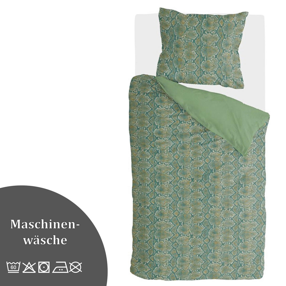 BETTWÄSCHE Byrklund 2-teilig 135x200/80x80cm Scary Snake - Grün, Naturmaterialien (135/200cm)
