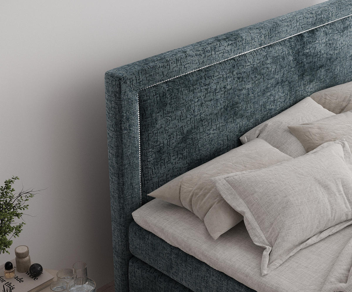 BOXSPRINGBETT Lavenda Blau 180/200 cm - Blau/Schwarz, Holz/Holzwerkstoff (180/200cm) - Maison de Reve