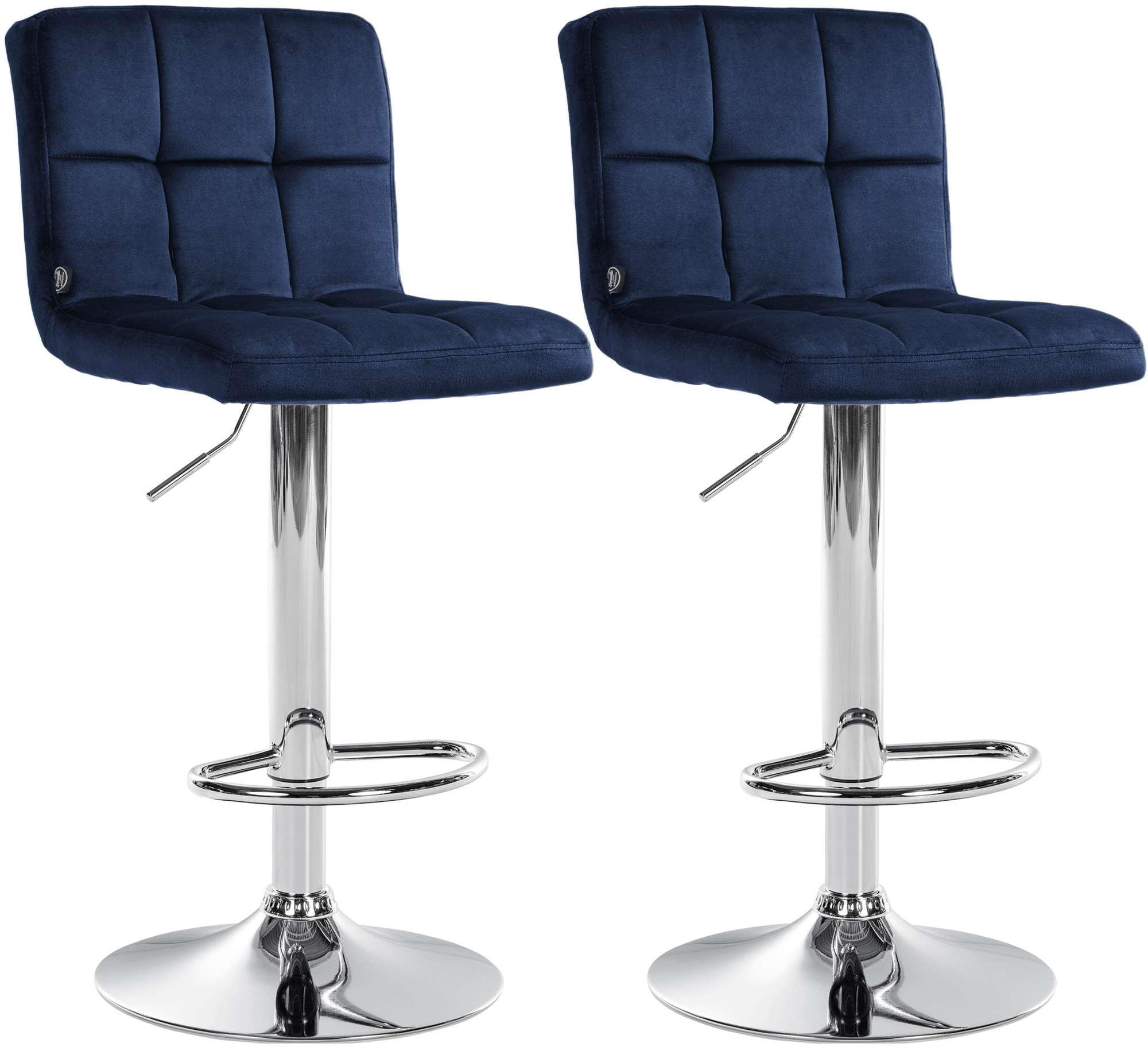 BARHOCKER 2 Samt Blau - Chromfarben/Blau, Textil/Metall (46/94/47cm) - CLP