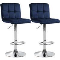 BARHOCKER 2 Samt Blau - Chromfarben/Blau, Textil/Metall (46/94/47cm) - CLP