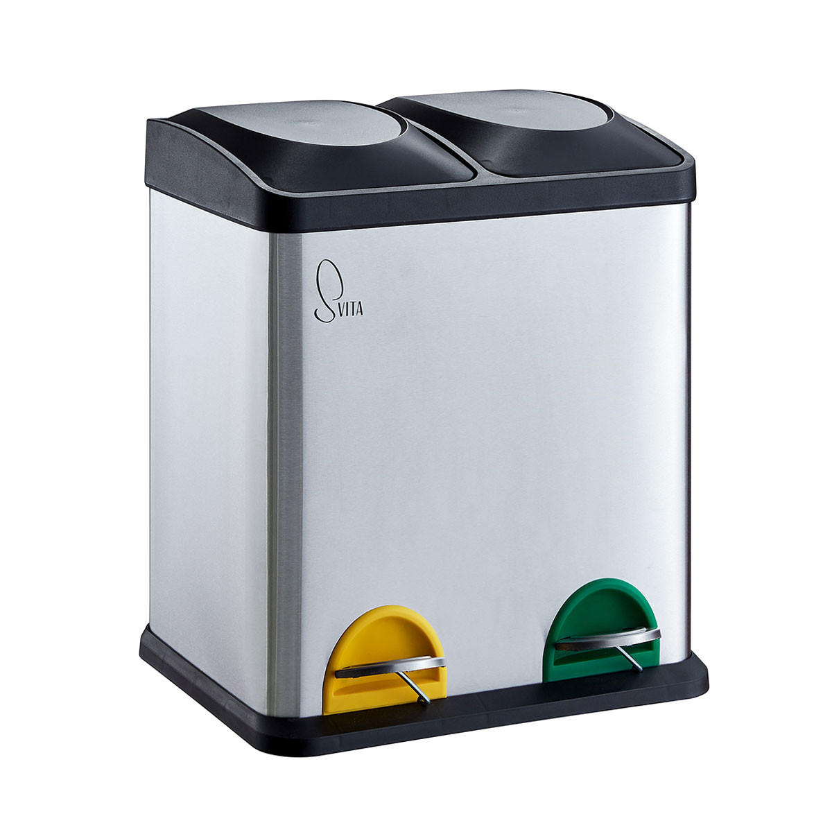 MÜLLEIMER TC2X15 30L 2x15 Treteimer Papierkorb Mülltrennung - Silberfarben, Metall (41/44/30cm) - SVITA
