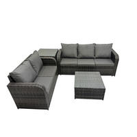GARTENSOFA SET mit Couchtisch Polyrattan Dunkelgrau 5-teilige - Dunkelgrau/Grau, Glas/Kunststoff - Fimous