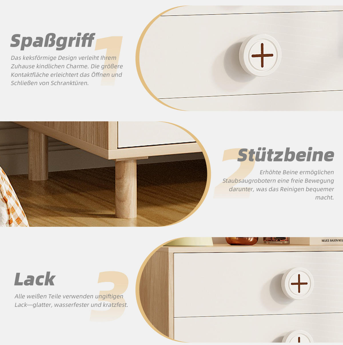 KLEIDERSCHRANK- und Kommoden-Set aus MDF 80x50x150 cm & 80x54x90 cm Natur/Weiß mit Acryl Türen und 4 Schubladen - Weiß, Holzwerkstoff (160/150/50cm) - Modfu