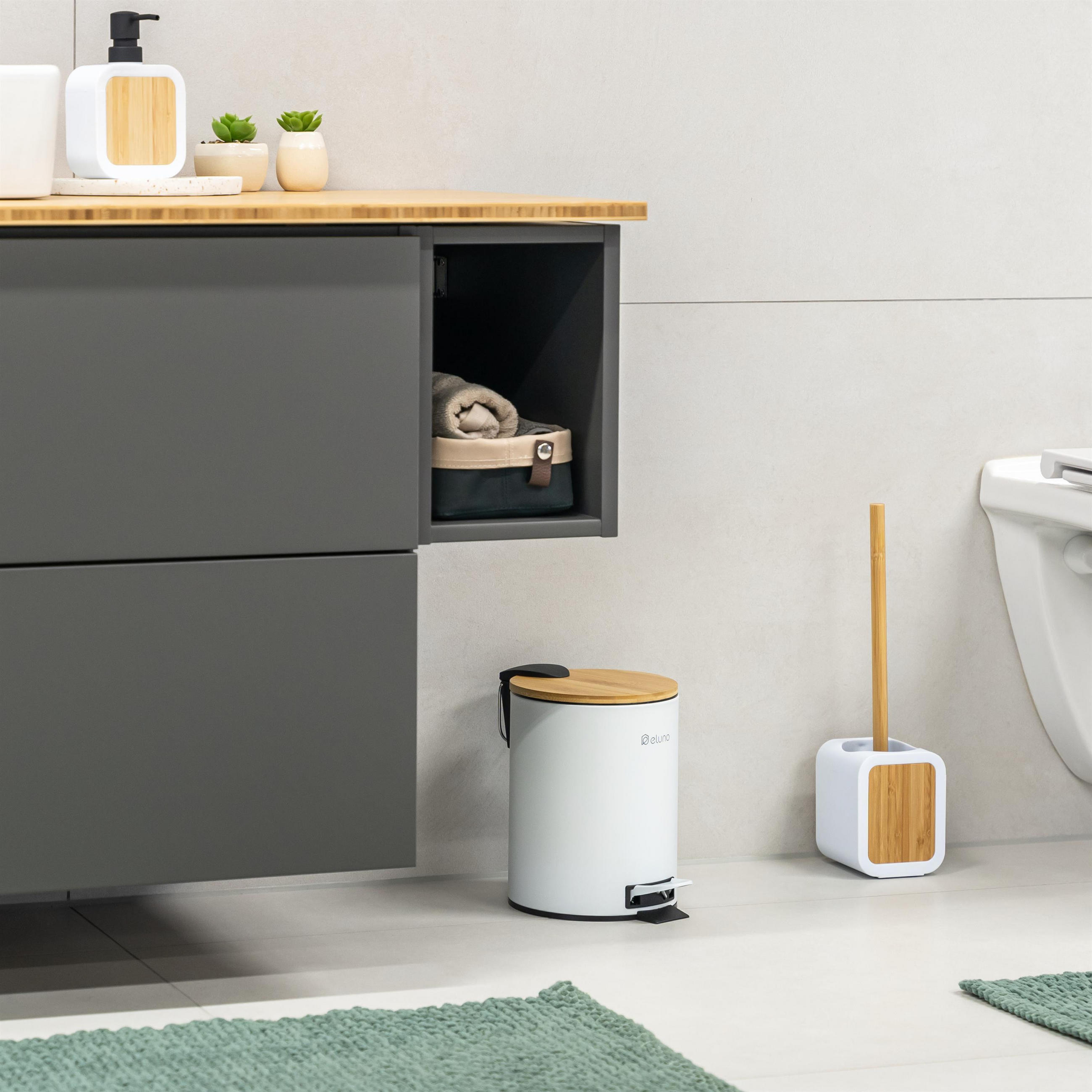 Thumbnail - eluno Kosmetikeimer, Weiß, Metall, 17.5x23.5x23.5 cm, Badaccessoires, Waschplatzzubehör, Kosmetik- & Abfalleimer