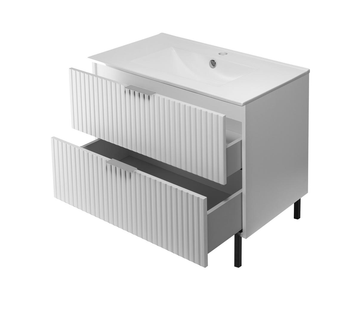 WASCHBECKUNTERSCHRANK, Weiß, 80 x 77 x 46 cm, silberner Griff, schwarze Beine, ohne Arbeitsplatte - Silberfarben/Weiß, Holzwerkstoff (80/77/46cm) - 3XE LIVING