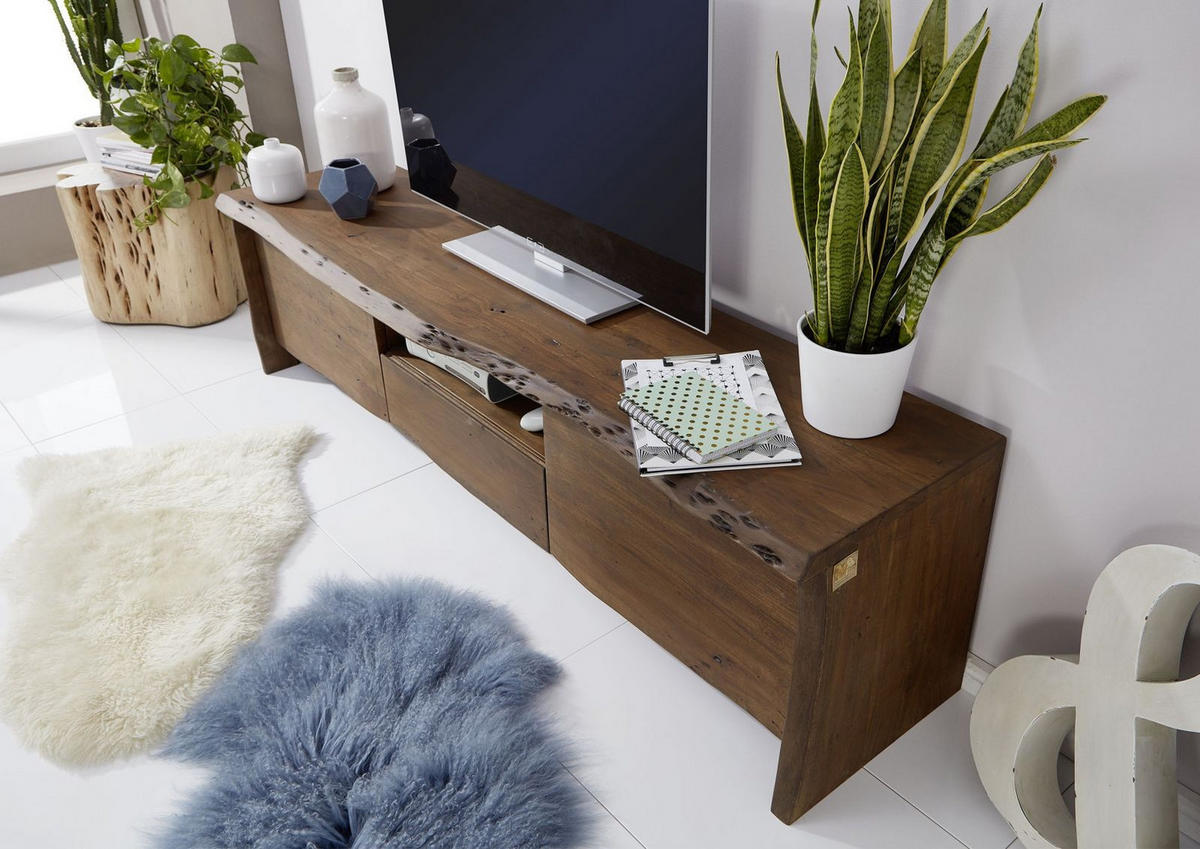 TV-BOARD Akazie 191x45x50 braun lackiert PURE ACACIA #802 - Braun, Holz (191/50/45cm) - Massivmoebel24