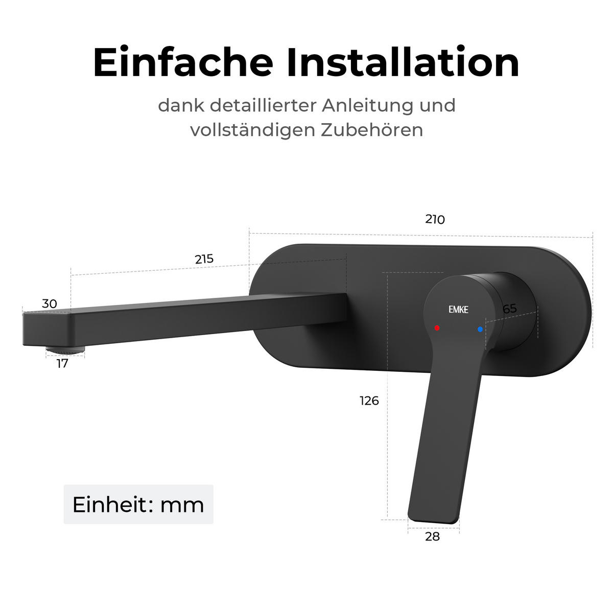 WASCHTISCHARMATUR mit Luftsprudler Messing Schwarz - Schwarz, Metall (21/7/28.8cm) - EMKE