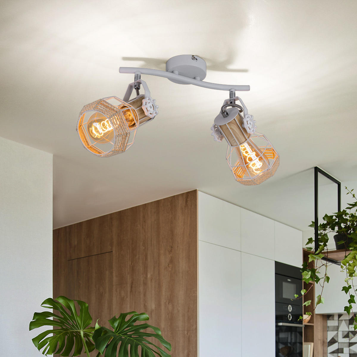 DECKENLEUCHTE Metall Weiß Holzoptik - Weiß, Holz (29.6/23/19cm)