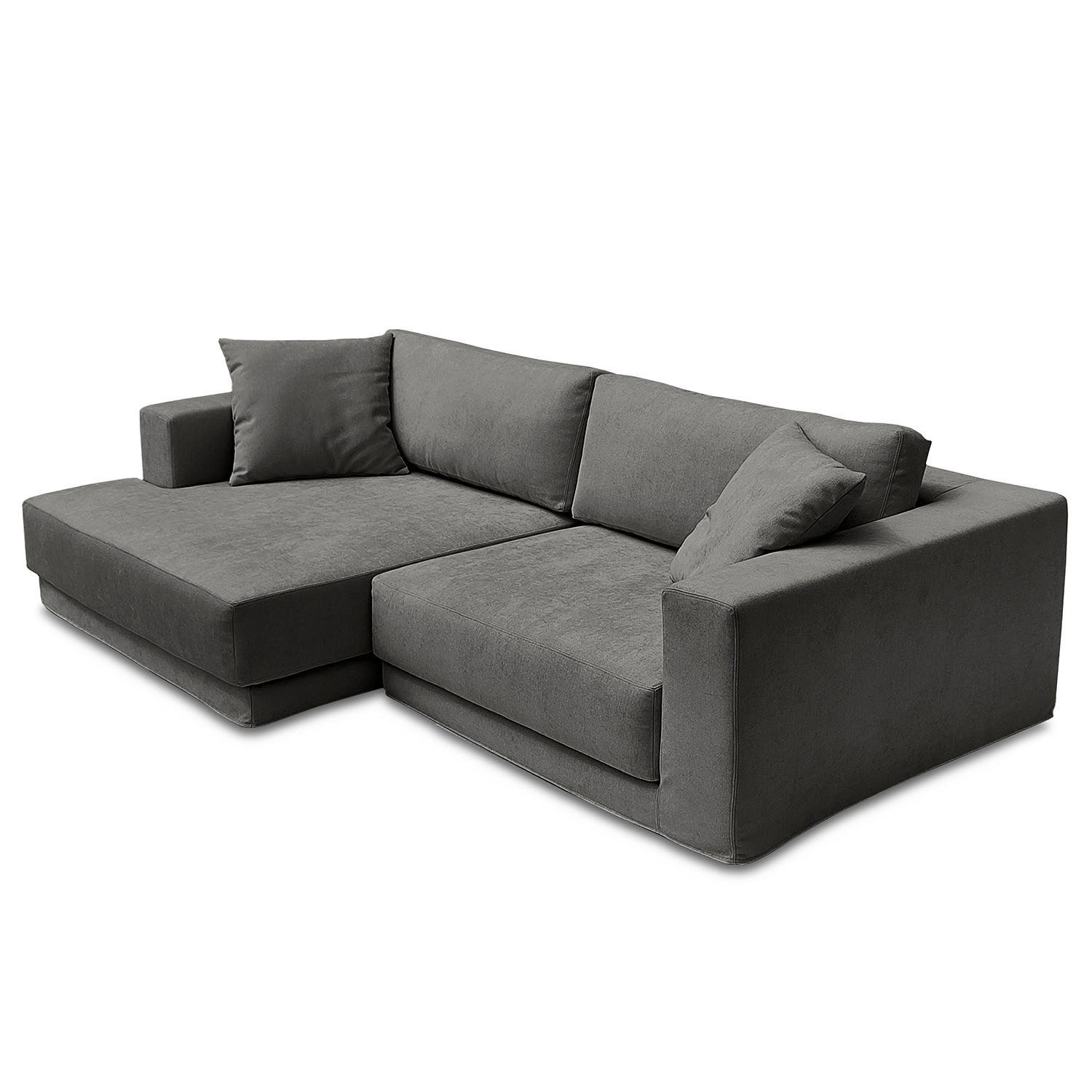ECKSOFA mit Wechselbezug - Longchair, Webstoff - Dunkelgrau/Schwarz, Kunststoff/Textil (260/155cm) - home24