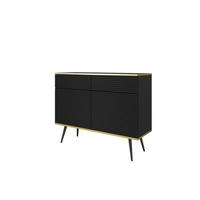 KOMMODE FORNO (Schwarz, Rillenfront, Goldene Details, 2 Türen, 2 Schubladen, schwarze Metallfüße, 107 cm) - Schwarz, Holz/Holzwerkstoff (107/85/39cm) - Ravio
