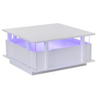 KONFERENČNÍ stolek 70/70/35 cm bílý vysoký lesk s LED osvětlením a 2 zásuvkami - bílá, kompozitní dřevo (70/70/35cm) - BEAOK