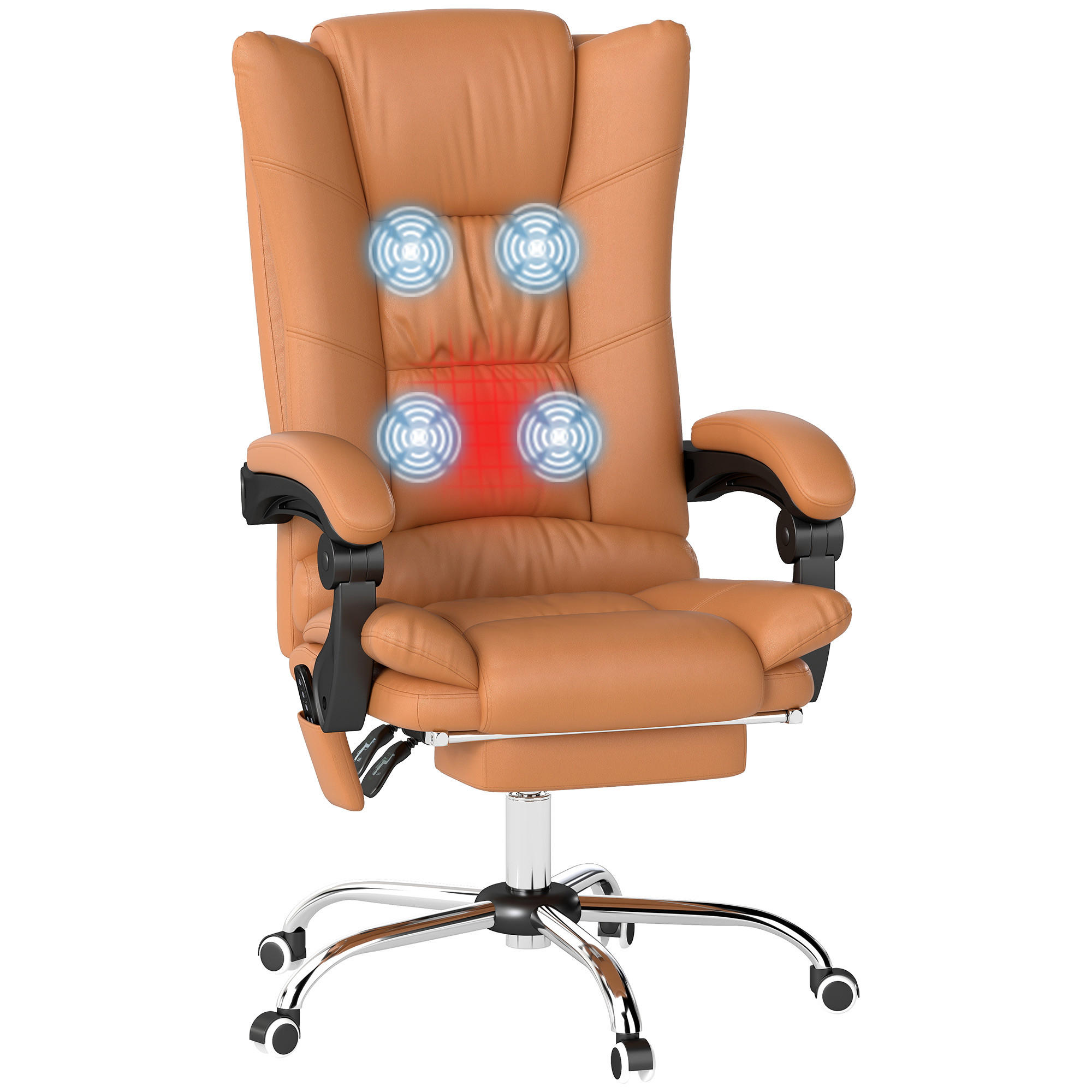 KANCELÁŘSKÁ ŽIDLE s masážní funkcí Ergonomické křeslo s vyhříváním - hnědá, plast (70/118/64cm) - Vinsetto