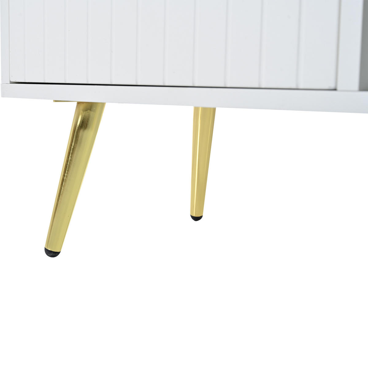 SCHUHSCHRANK in Weiß Schuhkommode mit Stauraum gepolsterter Sitzbank Rückenlehne Metallgriffe Eingangsbereich, B100/T40/H58cm - Goldfarben/Weiß, Holzwerkstoff/Metall (100/58/38cm) - STILVORA