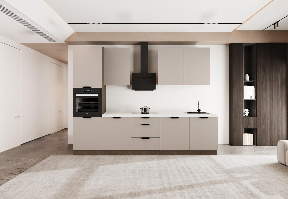 KÜCHENZEILE 300 cm - Sorento KS1-M300 - in Beige/Dunkle Eiche - Eichefarben/Beige, Holz (300/247/58cm)