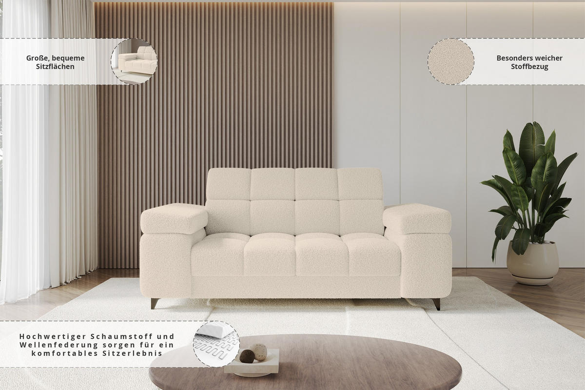 SOFA 2-Sitzer LORD-S1 194x97x90 cm Dunkelbeige Bouclé - Cappuccino, Holzwerkstoff/Textil (194/90/97cm) - ALTDECOR