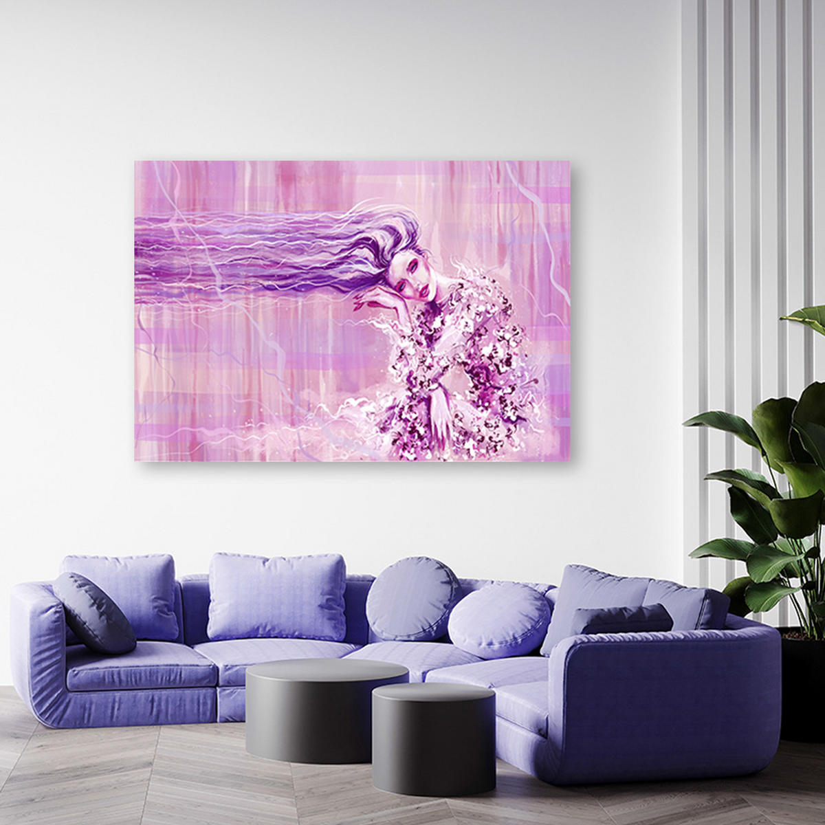 WANDBILD eine frau mit langen haaren - Lila, Textil (60/40cm) - Feeby