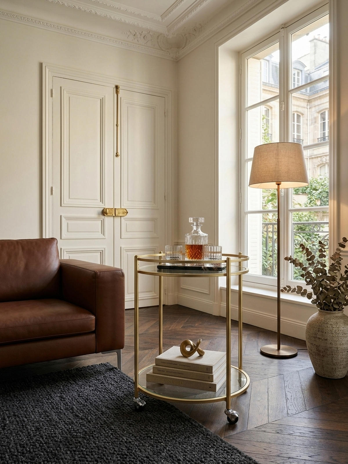 SERVIERWAGEN – Gold, Sicherheitsglas, auf Rollen - Goldfarben, Glas/Metall (57/75/57cm) - KADIMA DESIGN