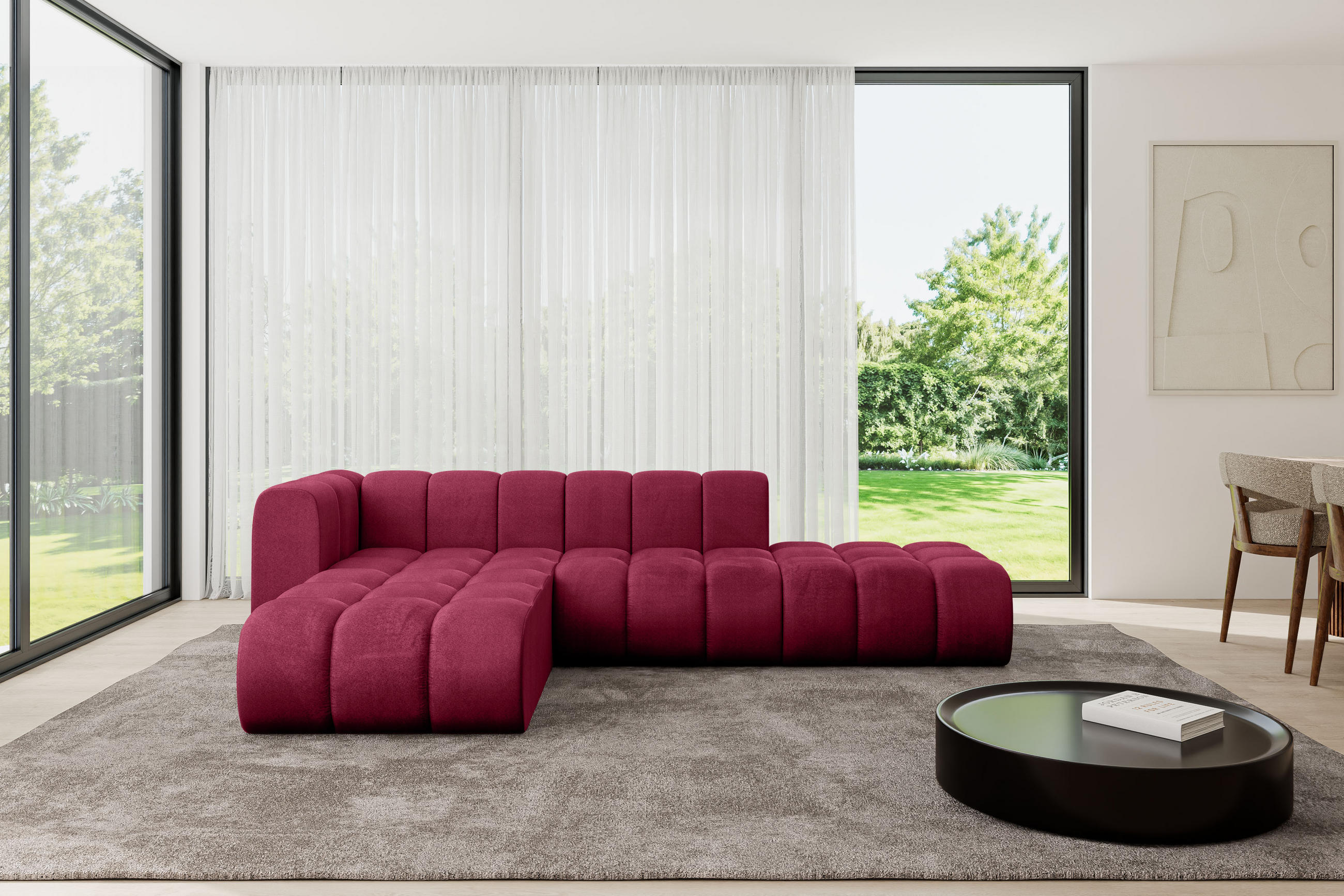 ECKSOFA modulares Sofa Zuvon-L1 - 296x177x70 cm Bordeauxrot - Bordeaux, Holzwerkstoff/Textil (296/177cm) - ALTDECOR