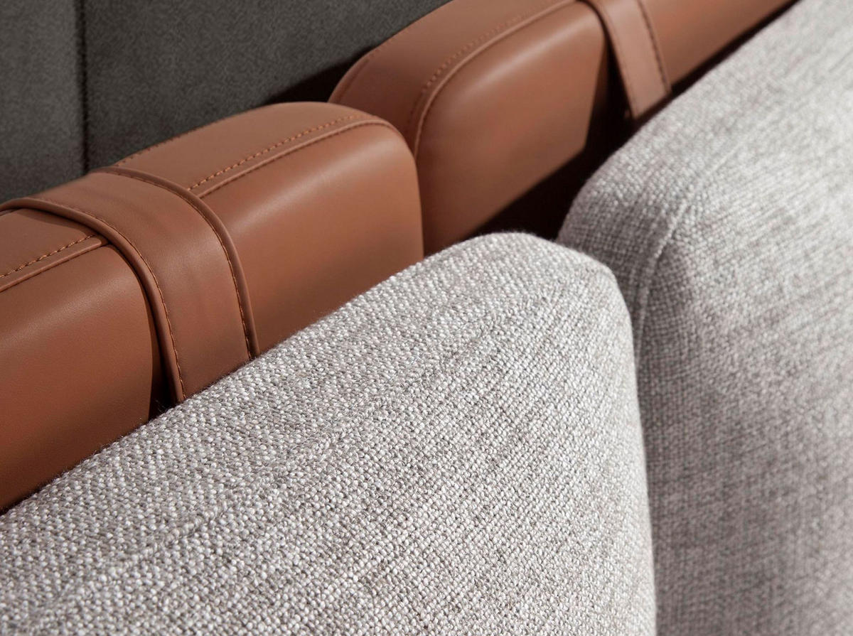 BETT Braunes Ökolederbett mit grauem Stoff 228/221/103 cm - Braun/Grau, Leder/Textil (180/200cm) - ANGEL CERDA