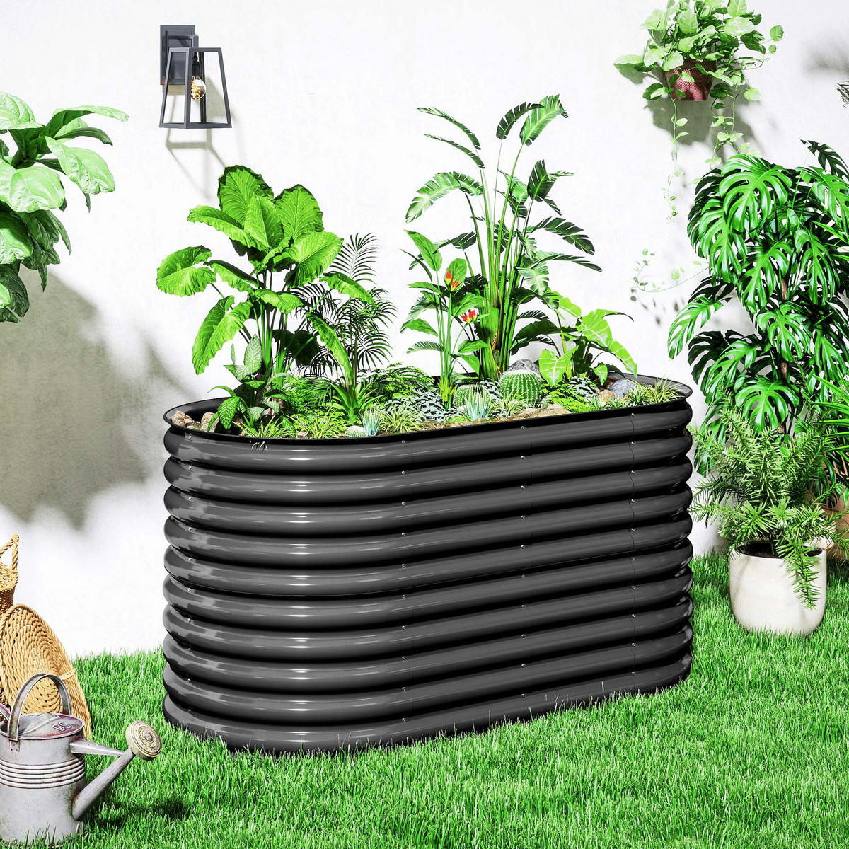 HOCHBEET, stapelbar Blumenkasten - Dunkelgrau, Metall (80/80/160cm) - Outsunny