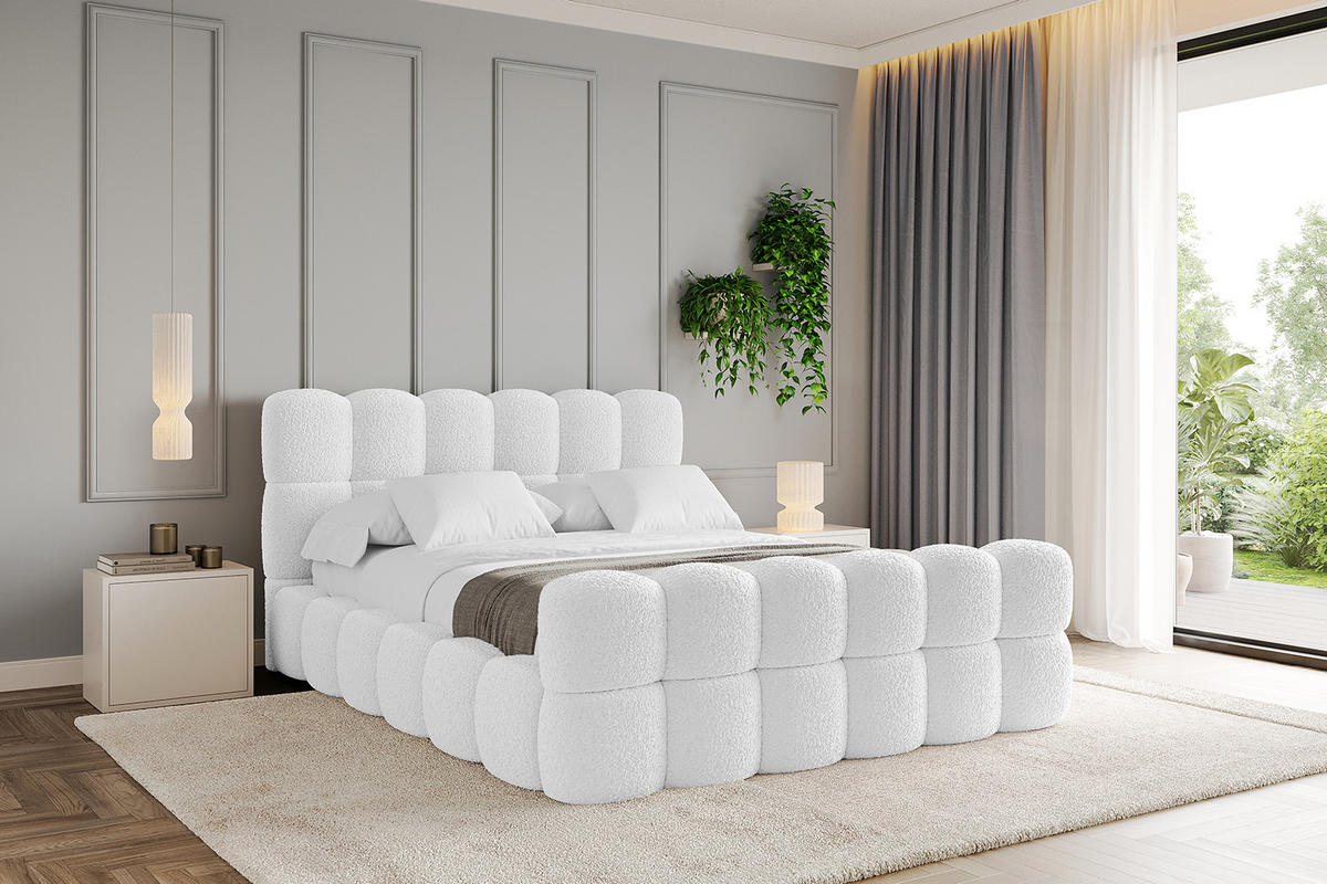 POLSTERBETT mit Bettkasten, Fußteil und Lattenrost, Bett mit Matratze H3/H4 - LEYA-Z 120x200 Weiß - Weiß, Holzwerkstoff/Textil (120/200cm) - ALTDECOR