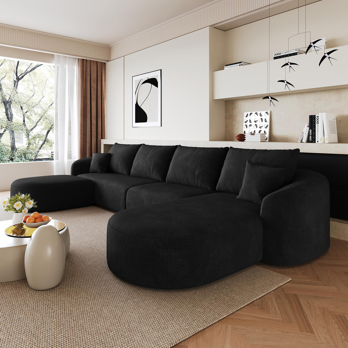 WOHNLANDSCHAFT Schwarz 336/168/85 cm 6-Sitzer Modular - Schwarz, Textil (336/85/168cm) - PANGIVO