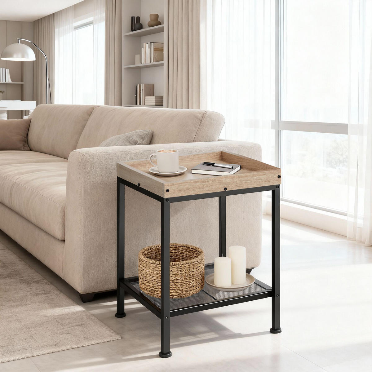 BEISTELLTISCH Rochester,41,5 x 41 x 56 cm,Industrial Holz hell, Eiche Sonoma - Naturfarben, Holz (41.5/41/56cm) - tectake