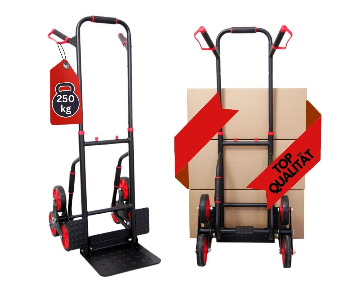 TREPPENSTEIGER Sackkarre Taurus 250 115x52x63cm Traglast 250kg Stahlrahmen Rot-Schwarz - Schwarz, Metall (63/52/115cm) - PROREGAL