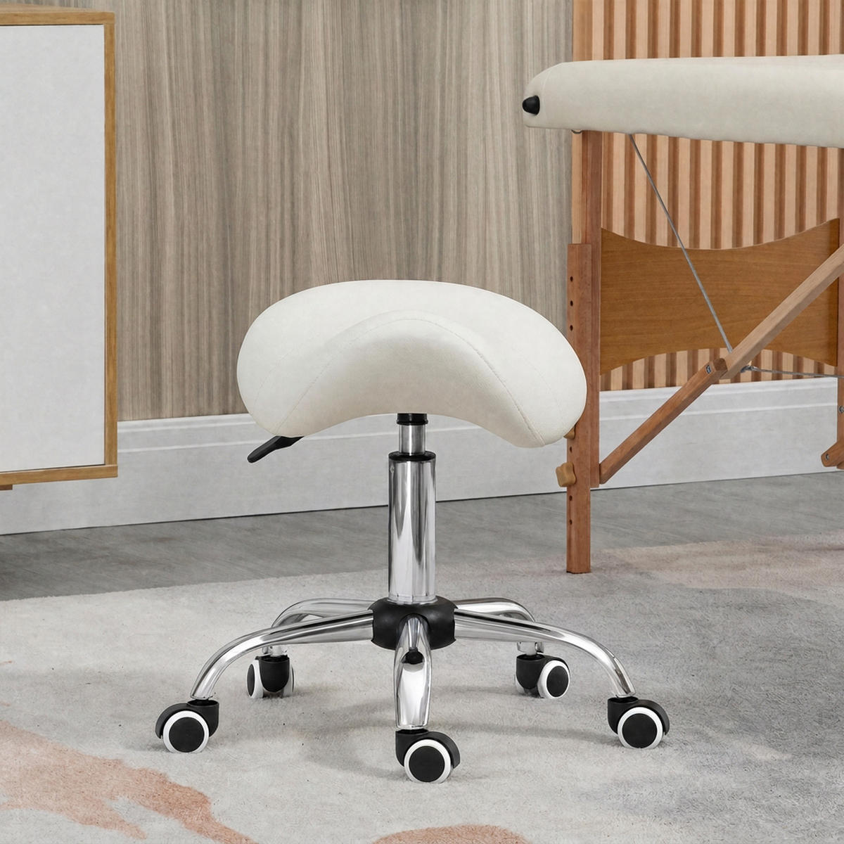 ARBEITSHOCKER Drehstuhl Drehhocker Rollhocker Sattelhocker Hocker Weiß - Weiß, Kunststoff (52/61/53cm) - HOMCOM