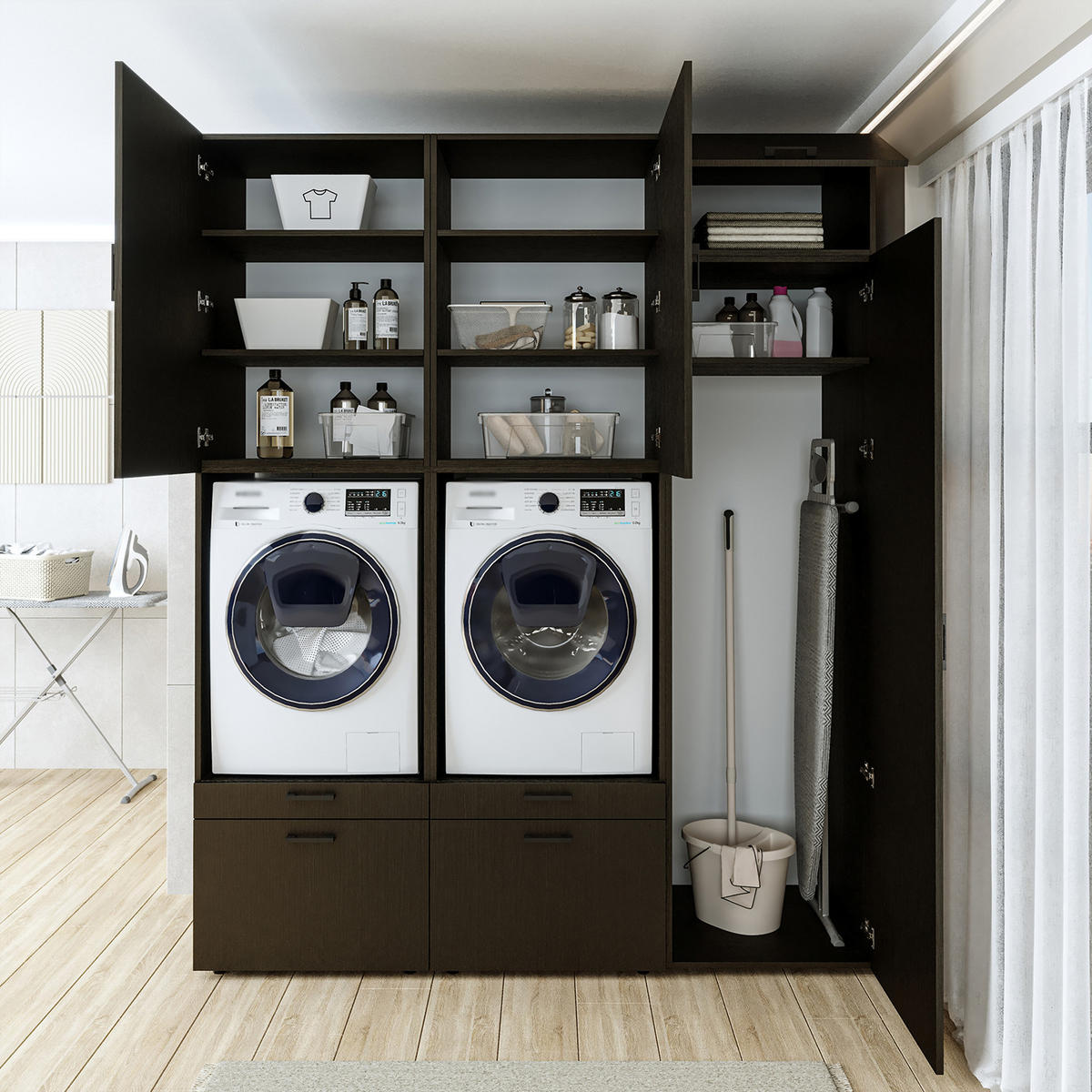 WASCHMASCHINENSCHRANK Serie 2 194cm Breit, 240cm Hoch - Schwarz, Holzwerkstoff (194/240/67cm)