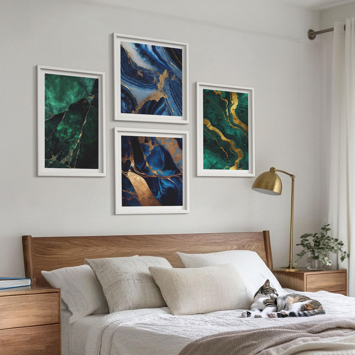 WANDBILDER 4er-Set - 50x50 cm & 40x60 cm Weißer Rahmen - Elegante Muster auf Steinen - Weiß, Kunststoff (50/50cm) - ArtPrintCave